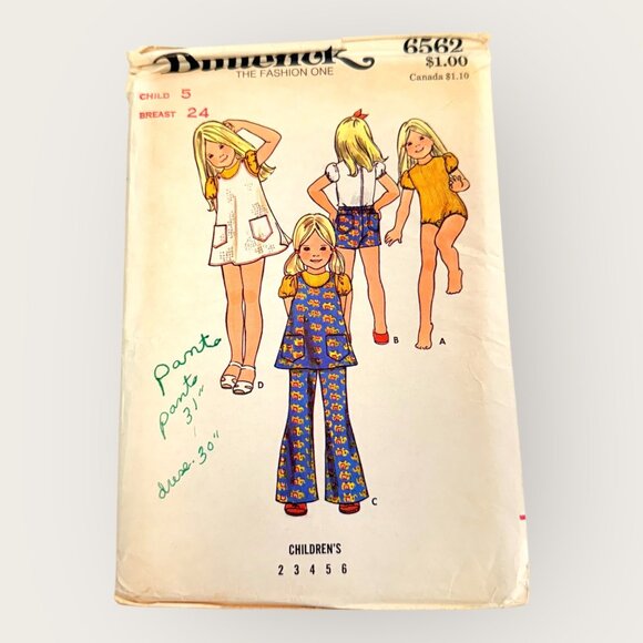 Vintage Butterick Sewing Pattern 6562 Girls Bodysuit Tunic Jumper Pants Size 5 - Picture 1 of 2